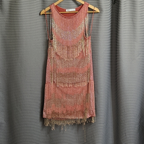Zara Limited Edition Beaded Fringe Dress Small - Picture 3 of 9